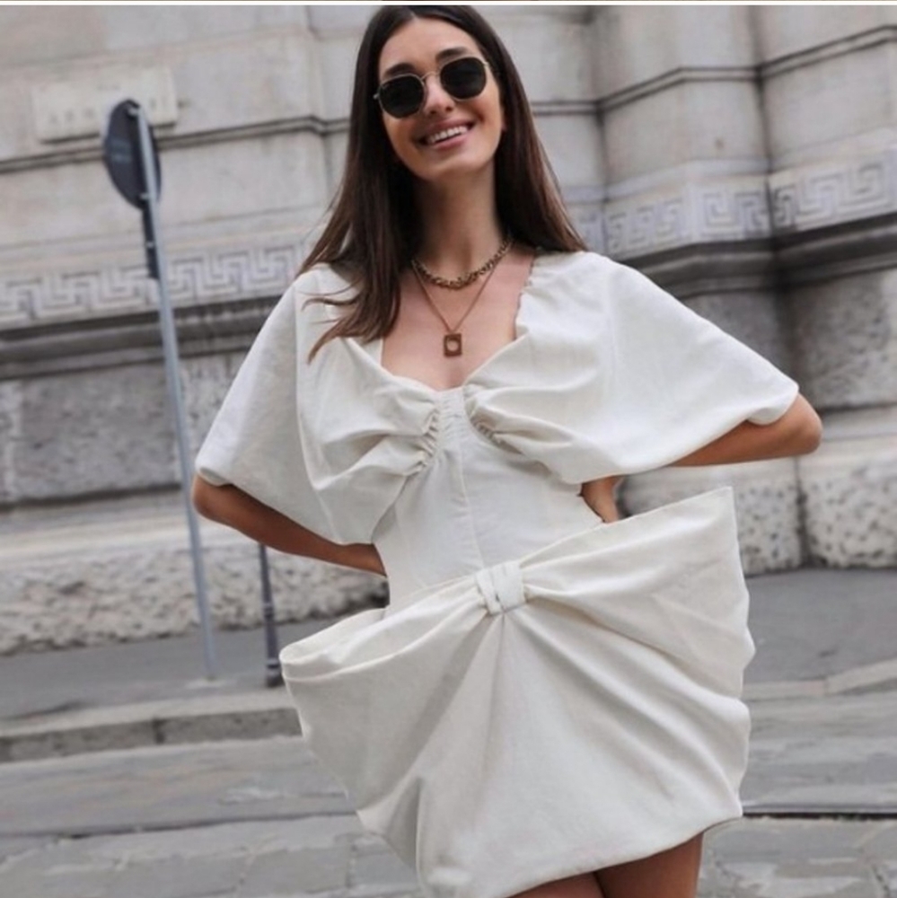 ZARA* Set 2 Piece Voluminous Bodysuit And Bow Skirt Cream Bloggers Favorite - Picture 2 of 15